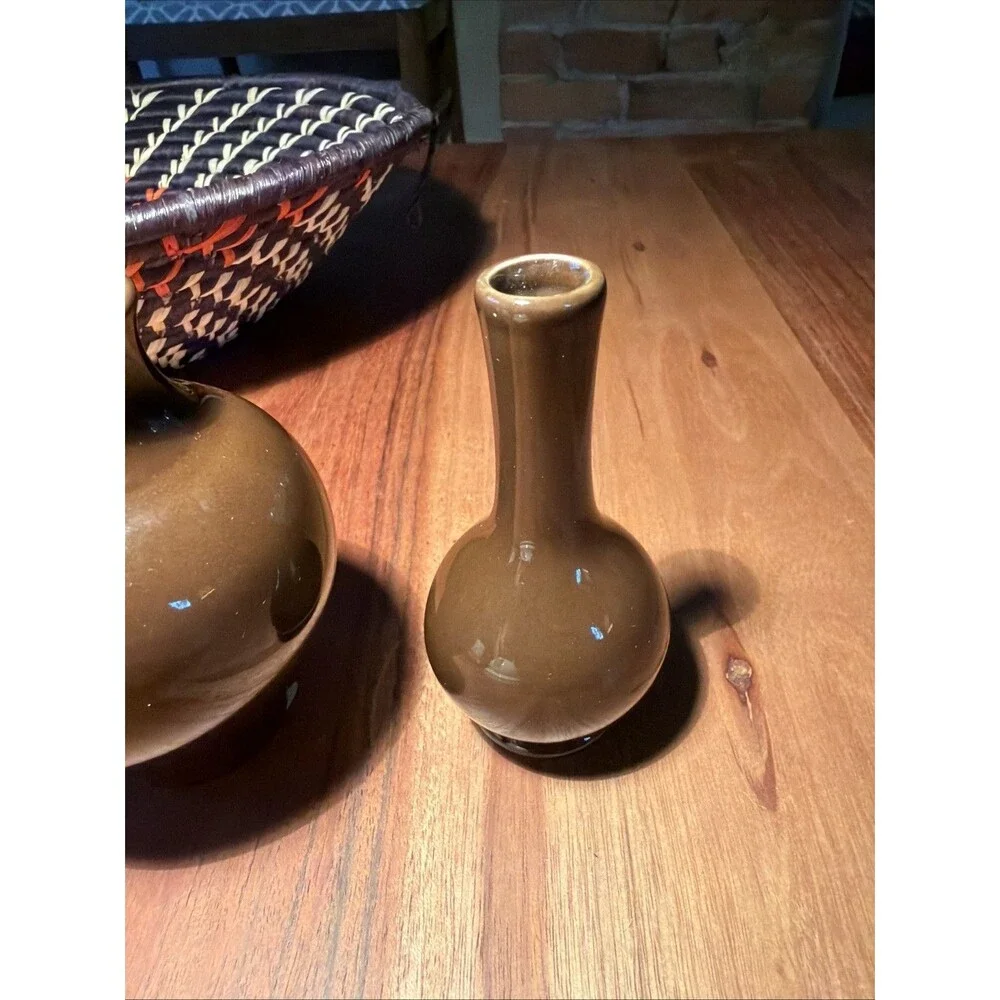 Pair Of Williamsburg Global Views Bud Vases - “Peppercorn” Glaze  4” Mini
